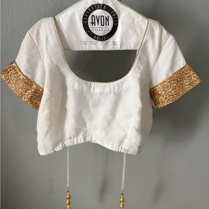 White and Gold Women's Lehenga Top